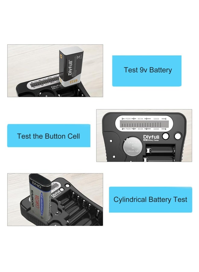 DLYFULL جهاز اختبار البطارية العالمي مع شاشة LCD جهاز فحص بطاريات صغيرة متعدد الأغراض لبطاريات AA و AAA و C و D و 9V و CR2032 و CR123A و CR2 و CRV3 و 2CR5 و CRP2 و 1.5V و 3V - Image 4
