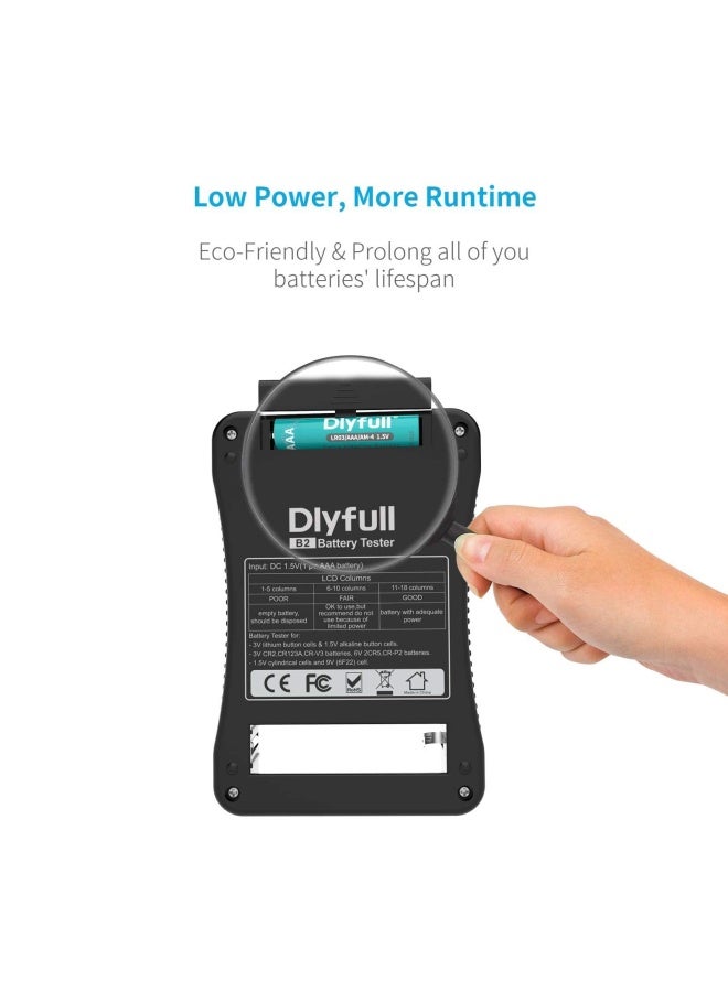 DLYFULL جهاز اختبار البطارية العالمي مع شاشة LCD جهاز فحص بطاريات صغيرة متعدد الأغراض لبطاريات AA و AAA و C و D و 9V و CR2032 و CR123A و CR2 و CRV3 و 2CR5 و CRP2 و 1.5V و 3V - Image 5