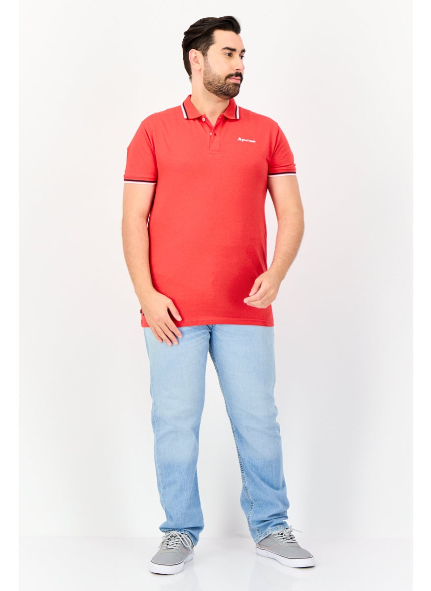 Aquascutum Men Regular Fit Brand Logo Short Sleeves Polo Shirt, Red  - Image 4
