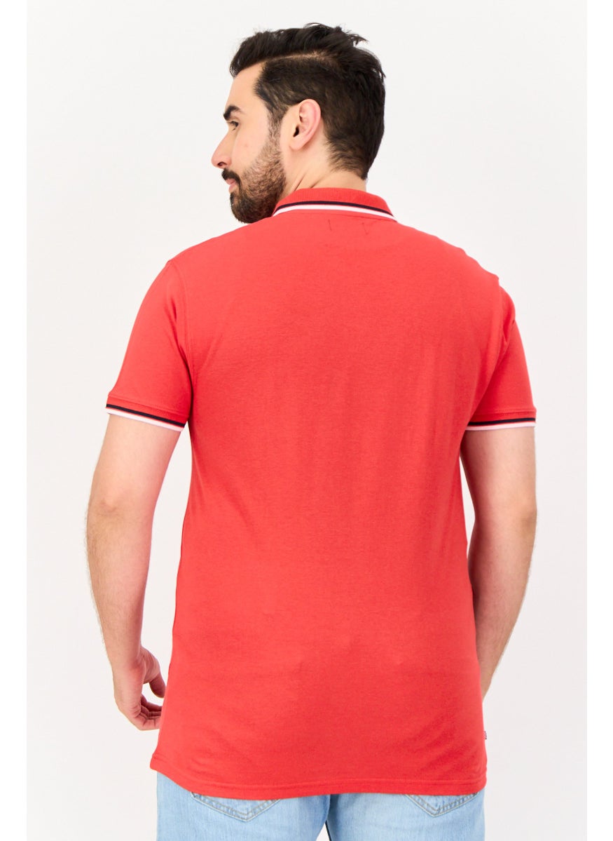 Aquascutum Men Regular Fit Brand Logo Short Sleeves Polo Shirt, Red  - Image 3
