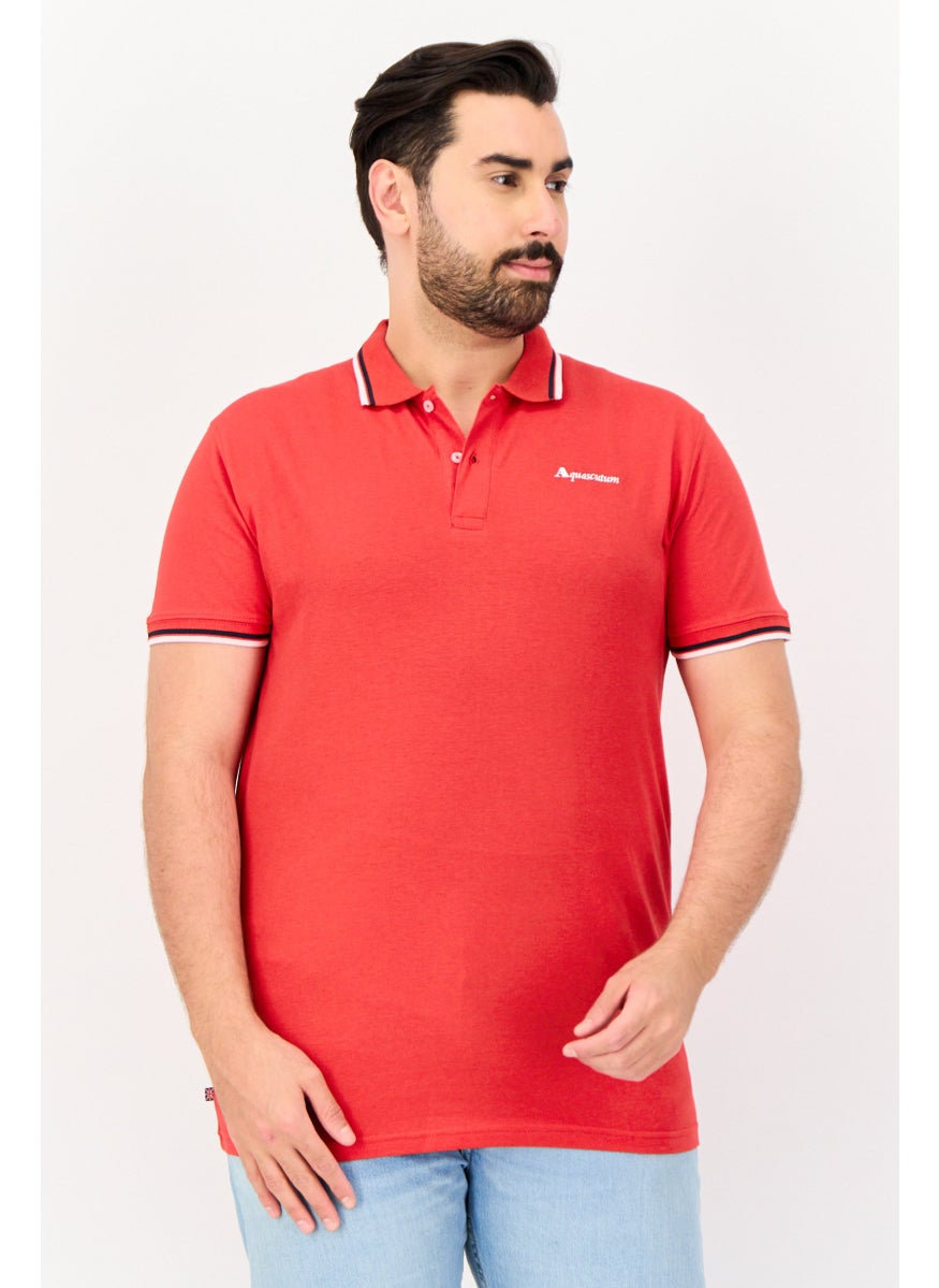 Aquascutum Men Regular Fit Brand Logo Short Sleeves Polo Shirt, Red  - Image 1