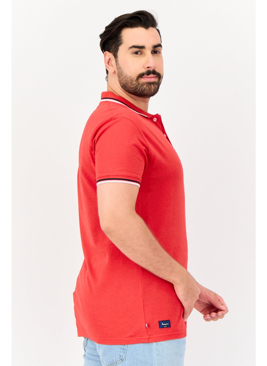 Aquascutum Men Regular Fit Brand Logo Short Sleeves Polo Shirt, Red  - Image 2