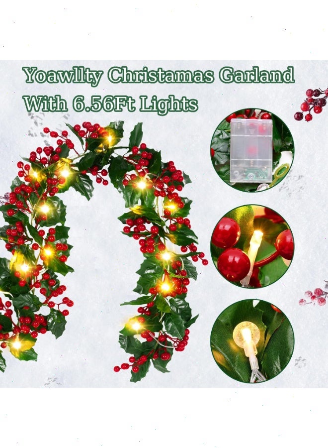 Yoawllty Christmas Garland with Lights, 6.5ft Christmas Decorations for Bedroom, Indoor Outdoor Garden, Gate, Winter Holiday Fireplace Xmas Tree, New Year - Image 2