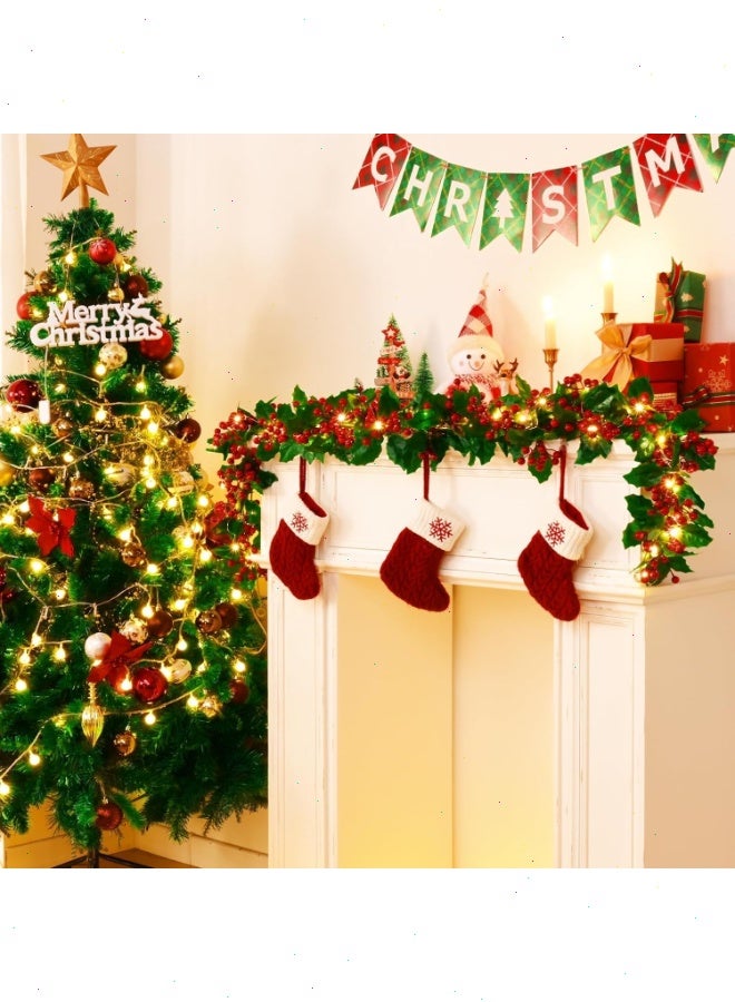 Yoawllty Christmas Garland with Lights, 6.5ft Christmas Decorations for Bedroom, Indoor Outdoor Garden, Gate, Winter Holiday Fireplace Xmas Tree, New Year - Image 3