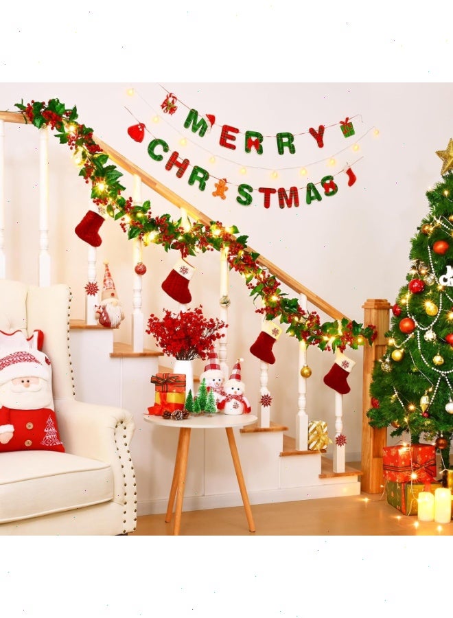 Yoawllty Christmas Garland with Lights, 6.5ft Christmas Decorations for Bedroom, Indoor Outdoor Garden, Gate, Winter Holiday Fireplace Xmas Tree, New Year - Image 4
