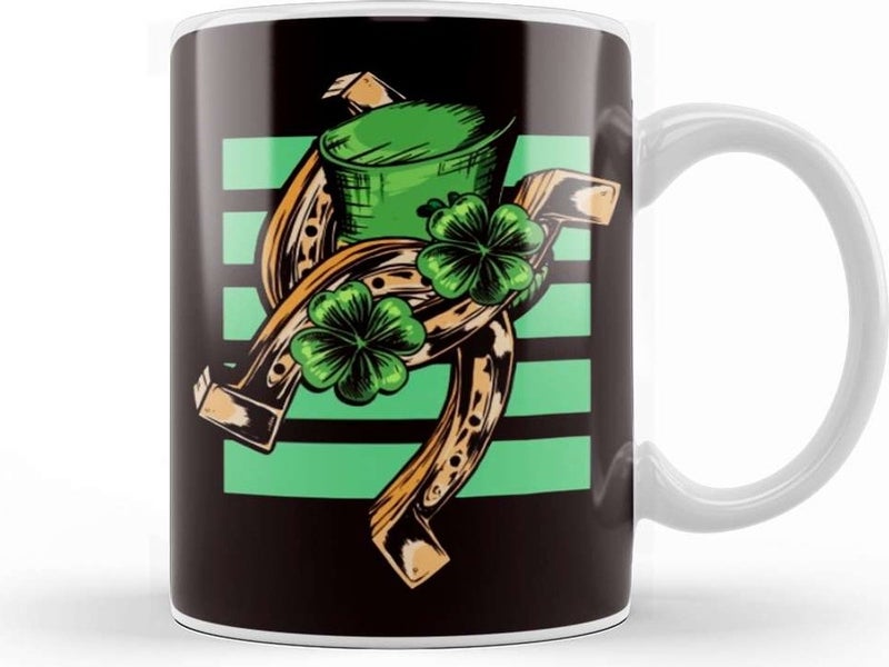 Print Shop Irish Ireland Horseshoe Lucky Shamrock Saint Patrick Day Mug Porcelain