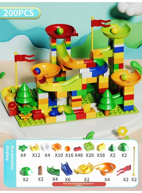 Varied Ball Slide Pinball Slide Track Building Blocks Assembled Toy Boy Big Particle Educational Children Kids-Color:[200pcs] Slide Building Blocks - Large Particles Including 8 Balls + No Base Plate
