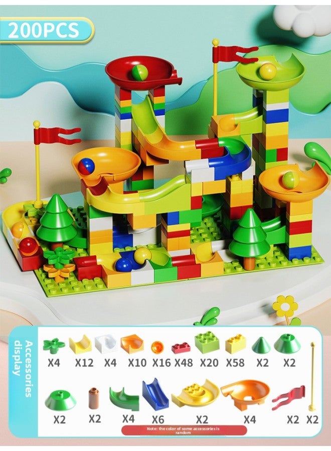 Varied Ball Slide Pinball Slide Track Building Blocks Assembled Toy Boy Big Particle Educational Children Kids-Color:[200pcs] Slide Building Blocks - Large Particles Including 8 Balls + No Base Plate  - Image 1