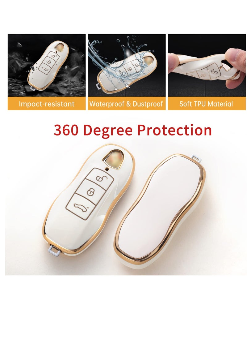 Excefore - For Porsche Key Fob Cover With Keychain Lanyard, Key Fob Protector Shell Compatible With Porsche Boxster Cayenne Panamera Cayman Macan Carrera 911 991 Keyless Entry Smart Key Case - Image 1