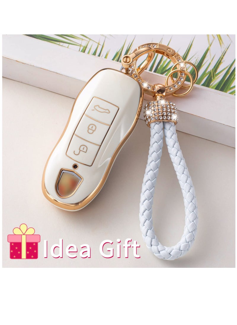 Excefore - For Porsche Key Fob Cover With Keychain Lanyard, Key Fob Protector Shell Compatible With Porsche Boxster Cayenne Panamera Cayman Macan Carrera 911 991 Keyless Entry Smart Key Case - Image 1