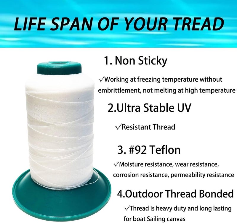 YABINA Bonded #92 TeflonThread - UV Resistant and Heavy Duty Heat-Low Temperature Resistant Thread Sewing - Extra Strong Outdoor Thread - Can Be Used On Home Sewing Machine 600yds (White) - Image 2