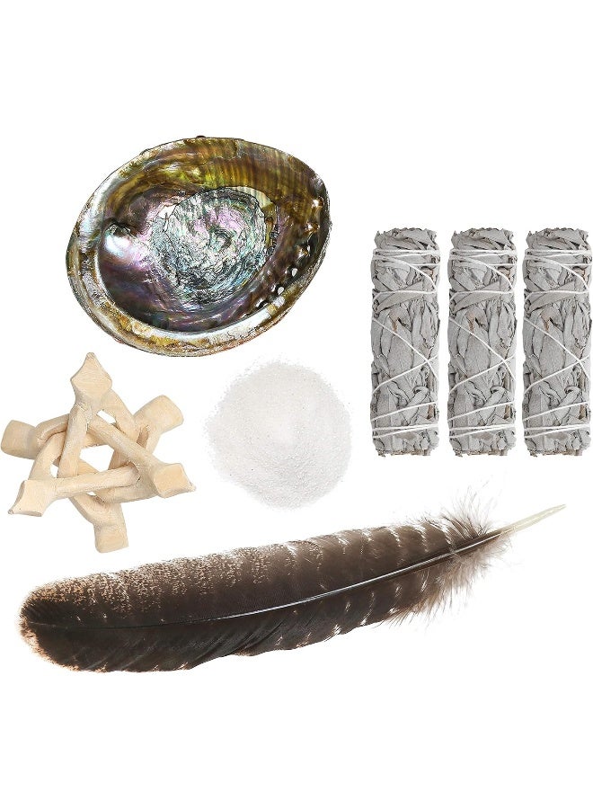 Sarimoire Sage Smudge Kit - White Sage Smudge Sticks - 4in ~ Abalone Shell 5-6in ~ 2in Tripod Stand ~ 10-12in Feather and White Sand - Image 4