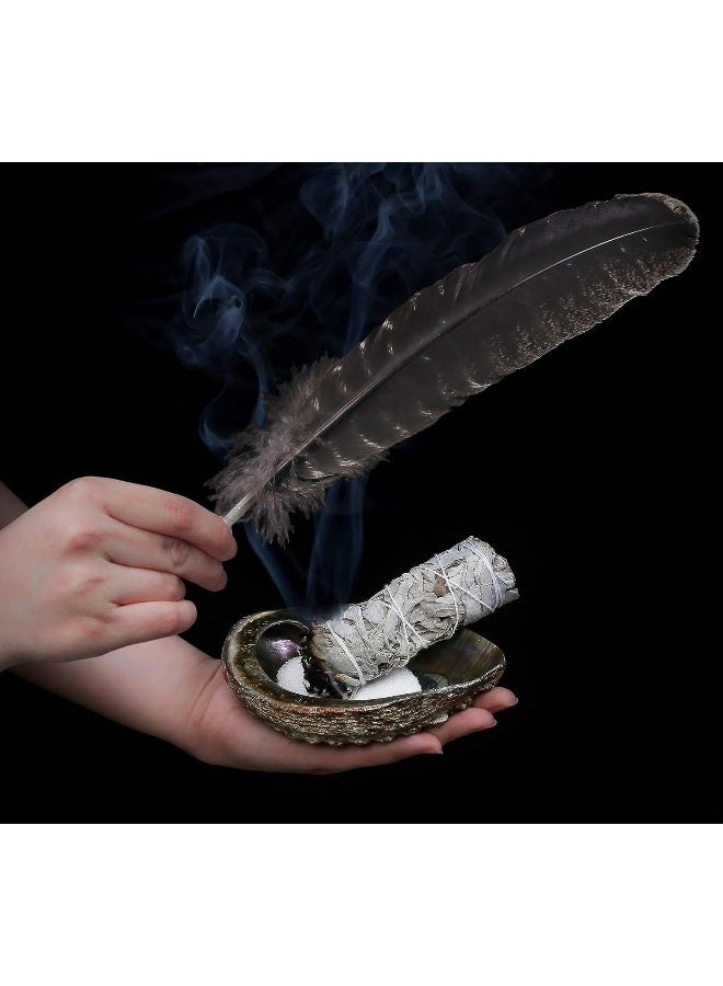 Sarimoire Sage Smudge Kit - White Sage Smudge Sticks - 4in ~ Abalone Shell 5-6in ~ 2in Tripod Stand ~ 10-12in Feather and White Sand - Image 3