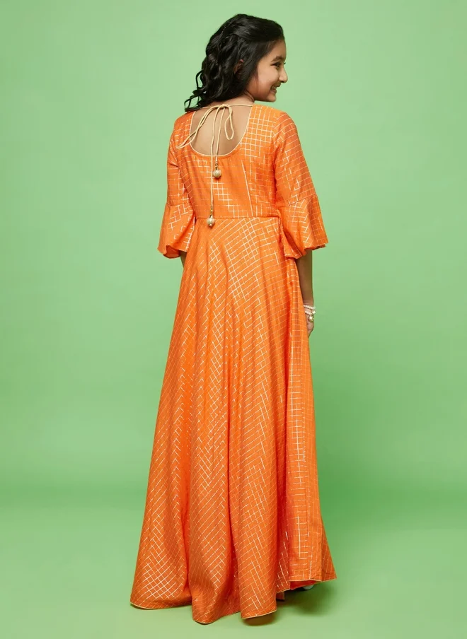 AKS  Orange Checked Maxi Dress For Girls for Women | Best Price UAE