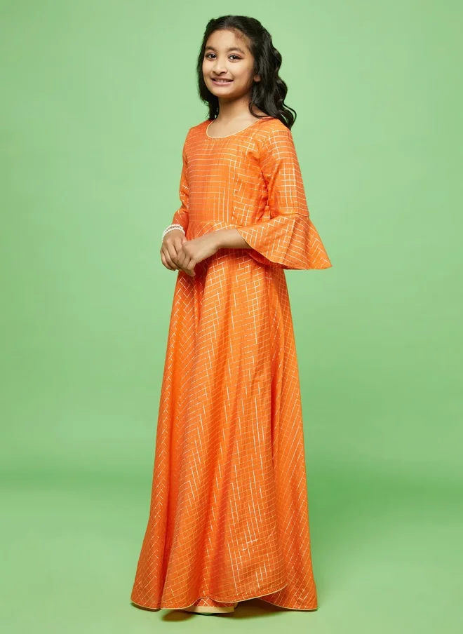 AKS  Orange Checked Maxi Dress For Girls for Women | Best Price UAE