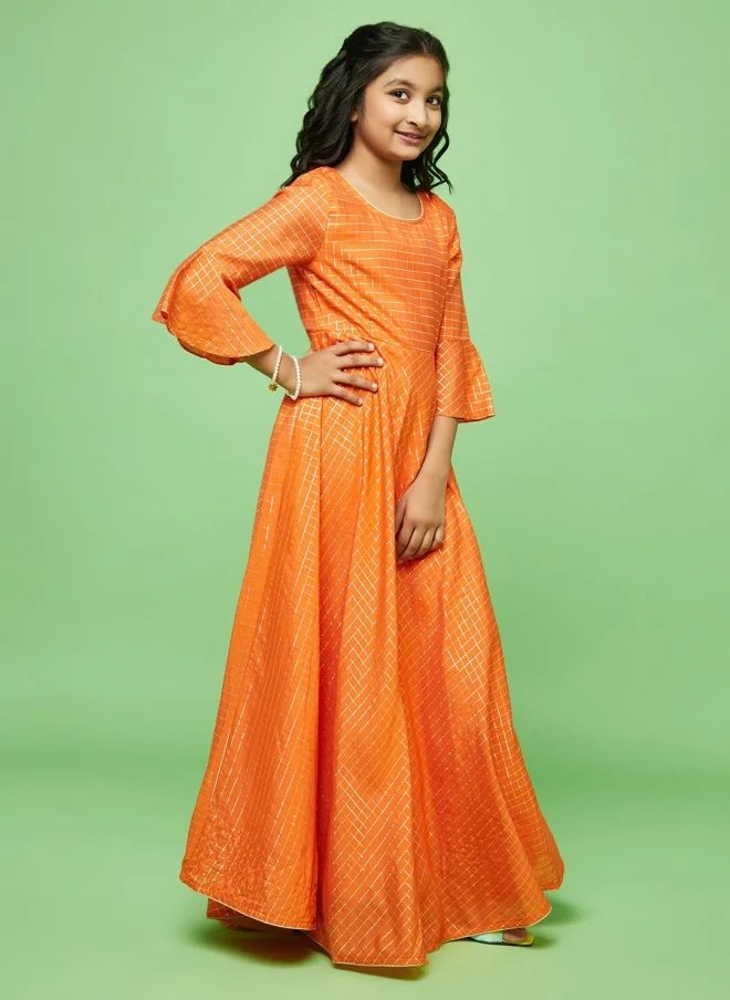 AKS  Orange Checked Maxi Dress For Girls for Women | Best Price UAE