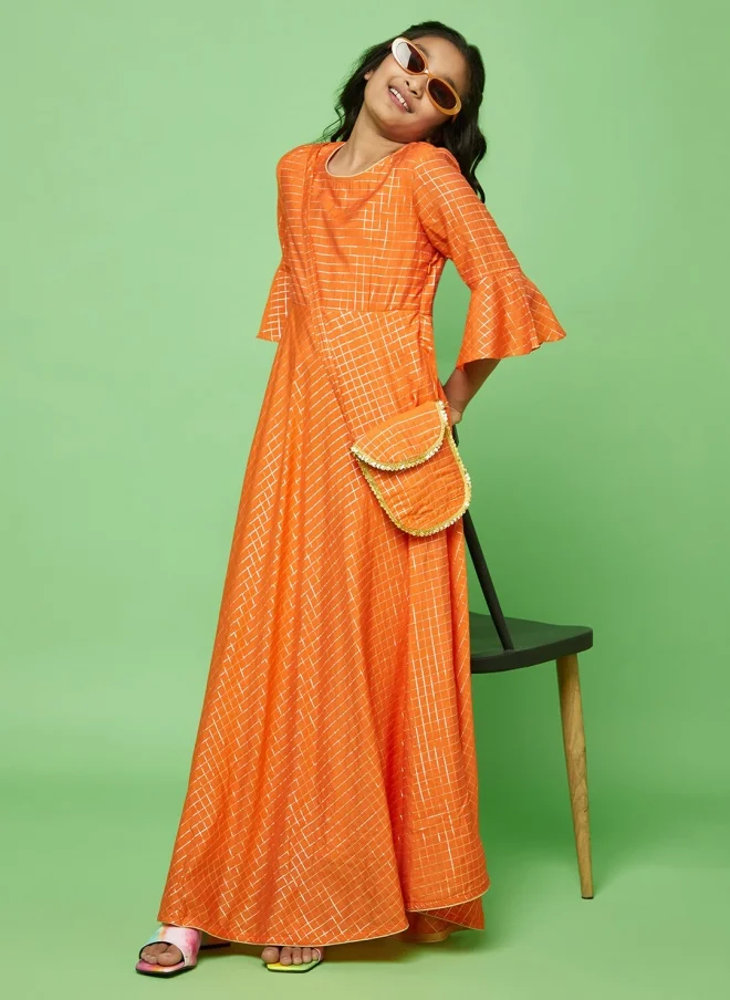 AKS  Orange Checked Maxi Dress For Girls for Women | Best Price UAE