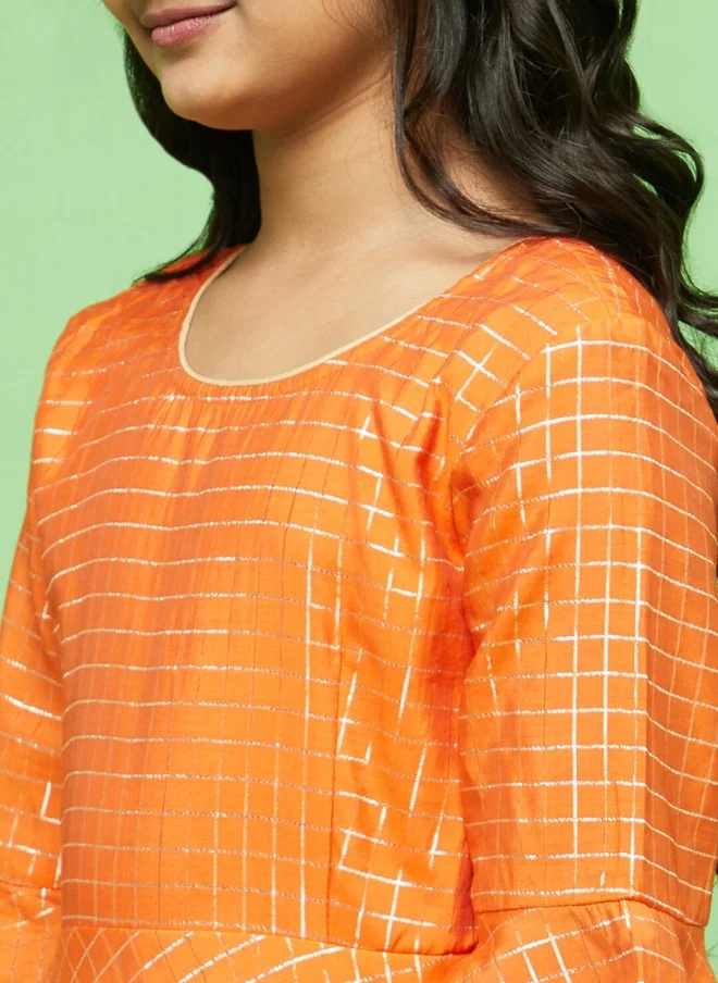 أيه كيه إس Orange Checked Maxi Dress For Girls