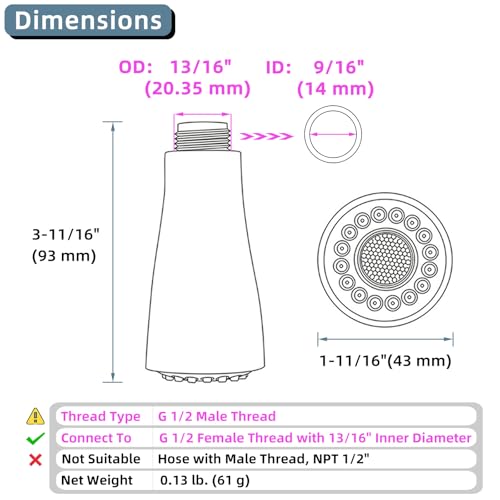 Angle Simple Faucet Head Replacement Thread Type G 1/2 Male, Kitchen Sink Sprayer, Stream Spray and Pause Mode, Oil Rubbed Bronze - Image 2