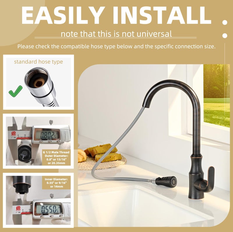 Angle Simple Faucet Head Replacement Thread Type G 1/2 Male, Kitchen Sink Sprayer, Stream Spray and Pause Mode, Oil Rubbed Bronze - Image 5