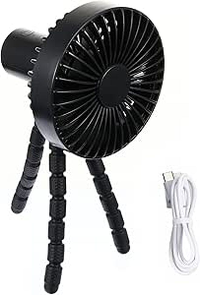 Rechargeable Portable Stroller Fan for Baby Black Silent Cooler Tripod Stand Travel Office - Image 1
