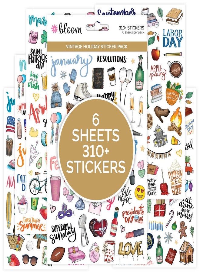 bloom daily planners Holiday Seasonal Planner Sticker Sheets - Vintage Seasonal Sticker Pack - Removable & Repositionable - Over 310 Stickers Per Pack! - Image 1