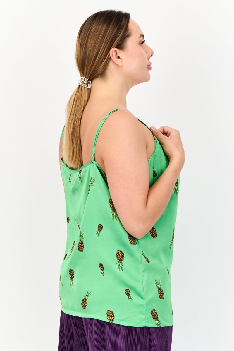 Never fully Dressed Women V-Neck Sleeveless Allover Print Tank Top, Green - Image 2