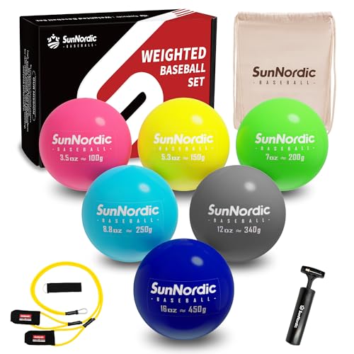 SunNordic 69 Pack Plyometric Weighted Baseball Set 3516355370 oz Variable Weight Plyo Baseballs for Improved Power Pitching Training for All Skill Levels - Image 1