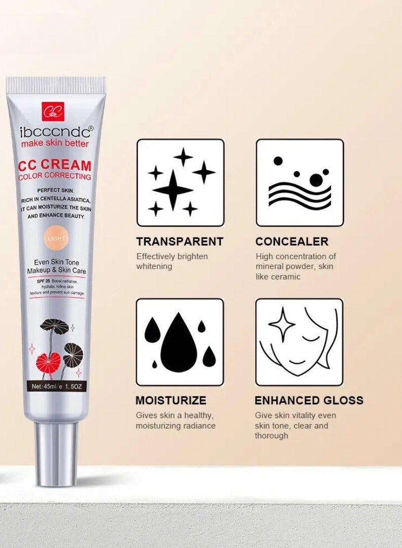 ibcccndc CC Cream Color Correcting Gel with Centella Asiatica Full Coverage Foundation Hydrating Cream and SPF 25 Sunscreen Even Skin Tone Moisturizing Hydrating Serum Light - Image 2