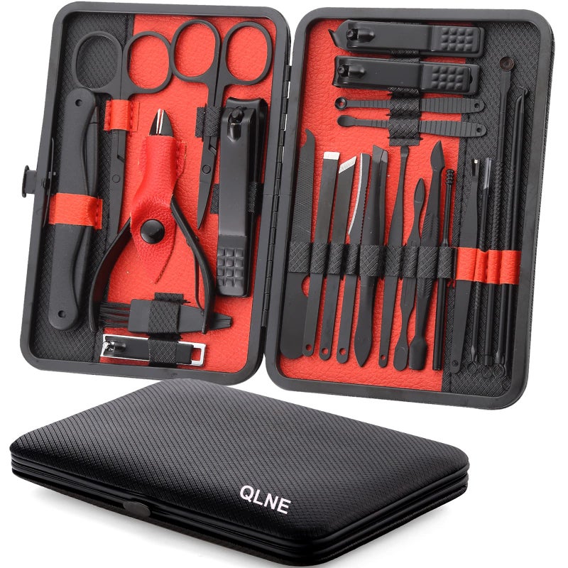 Nail Clippers Sets High Precisio Stainless Steel Nail Cutter Pedicure Kit Nail File Sharp Nail Scissors and Clipper Manicure Pedicure Kit Fingernails Toenails with Portable cas RedBlack_25 in 1