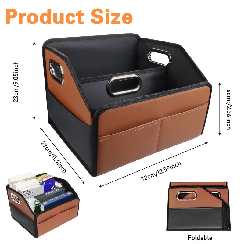 Noaman Car Organizer - 2025 Upgraded Leather Car Storage Organizer for Front Back Seat or Floor with 3 Metal Handles 6 Apartments, Multipurpose Car Organizers and Storage Brown. - Image 3