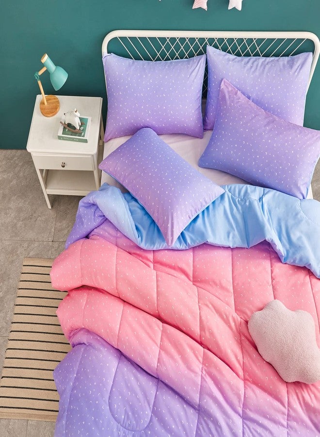 Yogeneg Pink Glitter Rainbow Kids Comforter Set Twin Size for Teen Girls&Boys Women, Metallic Printed Comforter with Pillowcase,Ultra Soft Microfiber 2 Piece Bedding Set,All Season (Rainbow A, Twin) - Image 3