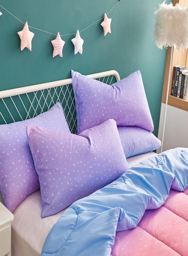 Yogeneg Pink Glitter Rainbow Kids Comforter Set Twin Size for Teen Girls&Boys Women, Metallic Printed Comforter with Pillowcase,Ultra Soft Microfiber 2 Piece Bedding Set,All Season (Rainbow A, Twin) - Image 4
