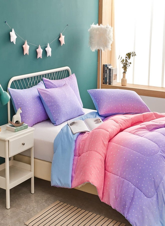 Yogeneg Pink Glitter Rainbow Kids Comforter Set Twin Size for Teen Girls&Boys Women, Metallic Printed Comforter with Pillowcase,Ultra Soft Microfiber 2 Piece Bedding Set,All Season (Rainbow A, Twin) - Image 5