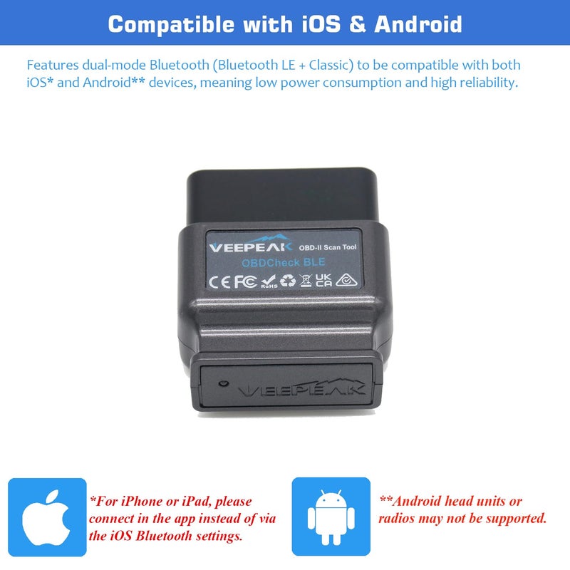Veepeak OBDCheck BLE Bluetooth OBD II Scanner for iOS u0026 Android, Car Wireless Check Engine Light Code Reader Diagnostic Tool - Image 3