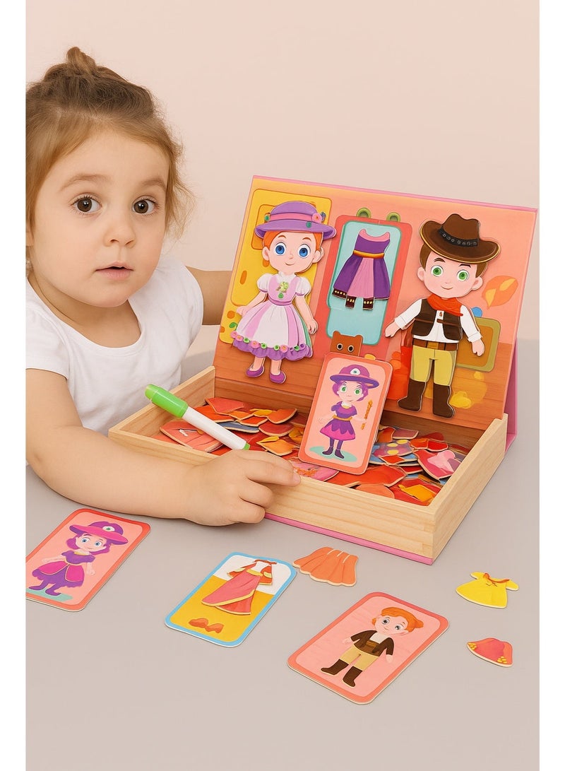 Magnetic Dress-Up Doll Set for Kids – Wooden Display Board & Storage Box 2-in-1, Montessori Educational Toy with Clothing Pieces, Fine Motor Skills Learning Activity, Creative Play Gift for Girls & Boys - Image 2
