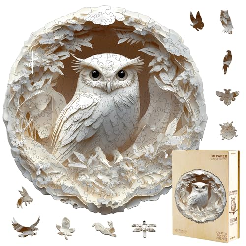 Jollitot Wooden Puzzles Adults 300 Pieces White Owl Animal Shaped Wood Puzzle with Unique 3D Paper Carved Effect Challenging Jigsaw Puzzles Christmas Birthday Gifts for Women Mom Wall Decor133in - Image 1