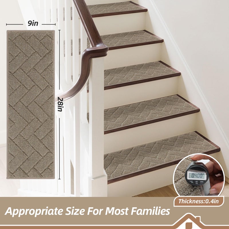 BEQHAUSE Edging Stair Treads for Wooden Steps 9" x 28", Non Slip Carpet Stair Treads Indoor Stair Runners, Soft Stair Rugs, Machine Washable, 100% Polyester, TPE Backing, 15pcs, Beige - Image 2
