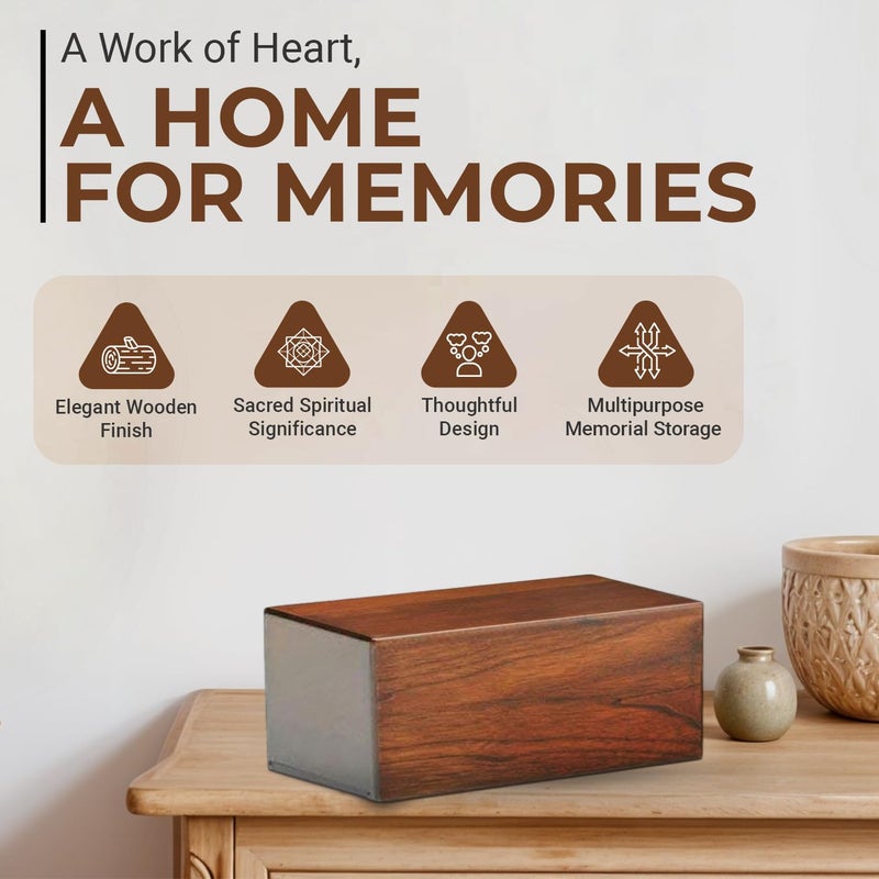 S.B.ARTS Wooden Urn Box for Human Ashes, Decorative Keepsake Burial Urn - Medium (Style1, 7.5' X 5.25' X 3.5 inch) - Image 2