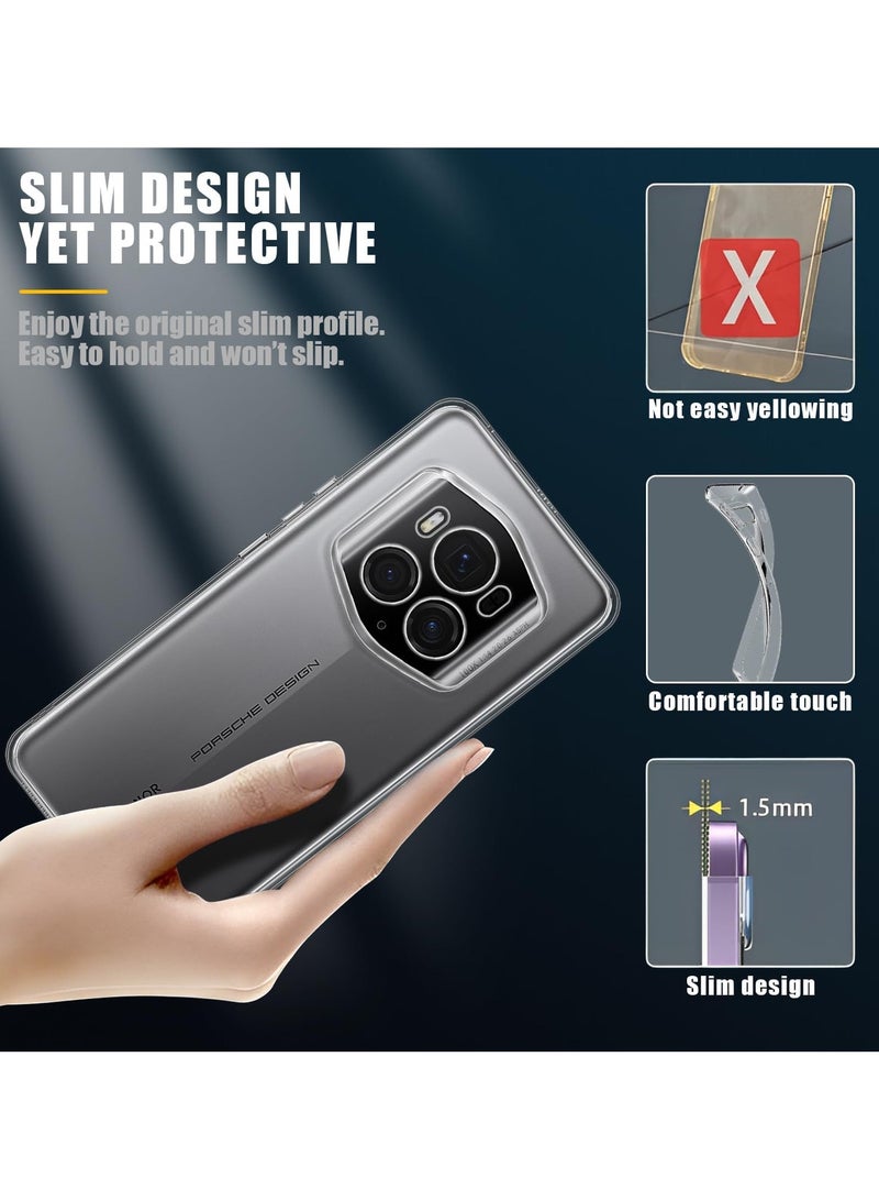 عام Clear Case + 1 Pack Screen Protector Compatible with Honor Magic 6 RSR, 9H Hardness HD Tempered Glass Slim Soft Gel Scratch Phone Cover - Image 5