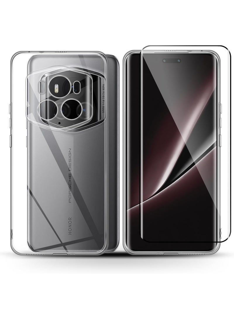 عام Clear Case + 1 Pack Screen Protector Compatible with Honor Magic 6 RSR, 9H Hardness HD Tempered Glass Slim Soft Gel Scratch Phone Cover - Image 1