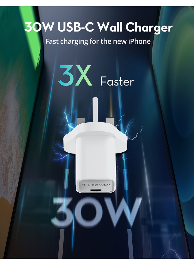 RAVPOWER 30 mAh PD30W GaN Wall Charger White - Image 2