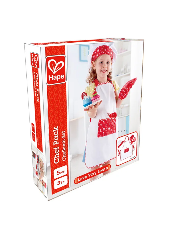 Hape Hape Chef Pack | Kids’ Chef Dress-Up Set with Apron, Hat & Cooking Accessories | Pretend Role Play Costume for All Ages