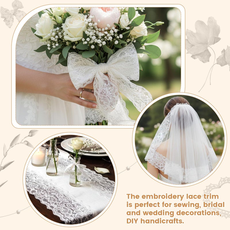 VGOODALL Bridal Wedding Lace Ribbon 3 Inch Wide 10 Yards - Stretchy Elastic Floral Lace Trim for Decoration, Gift Wrapping, DIY Crafts, Hair Bows, Sewing Projects - Image 2