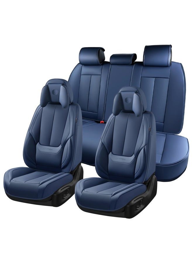 Coverado Seat Covers Full Set, 5 Seats Seat Covers for Cars, Waterproof Nappa Leather Car Seat Covers with Head Pillow, Seat Protectors Car Seat Cushion Universal Fit for Most Cars (Blue) - Image 1