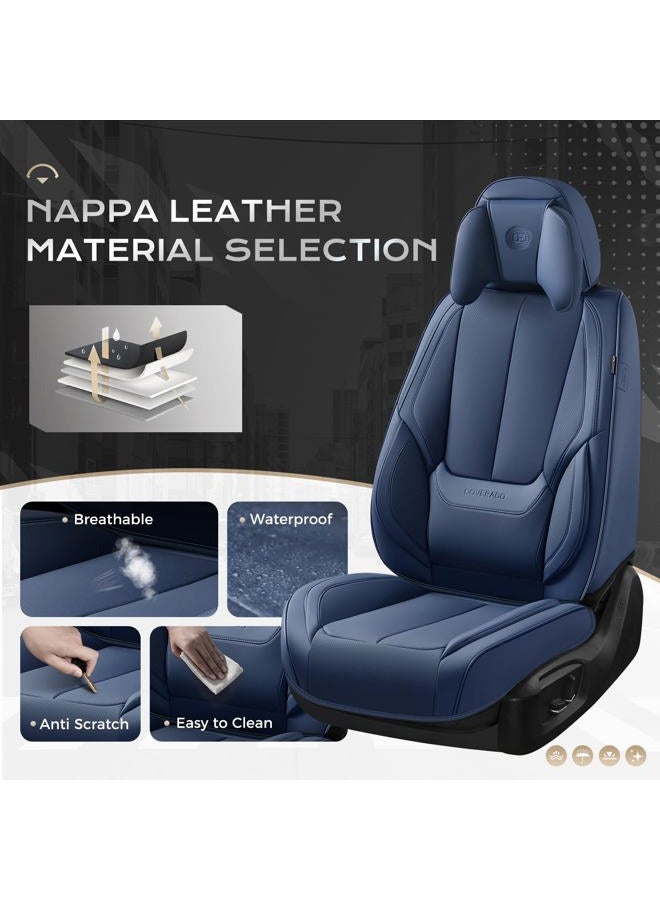 Coverado Seat Covers Full Set, 5 Seats Seat Covers for Cars, Waterproof Nappa Leather Car Seat Covers with Head Pillow, Seat Protectors Car Seat Cushion Universal Fit for Most Cars (Blue) - Image 2