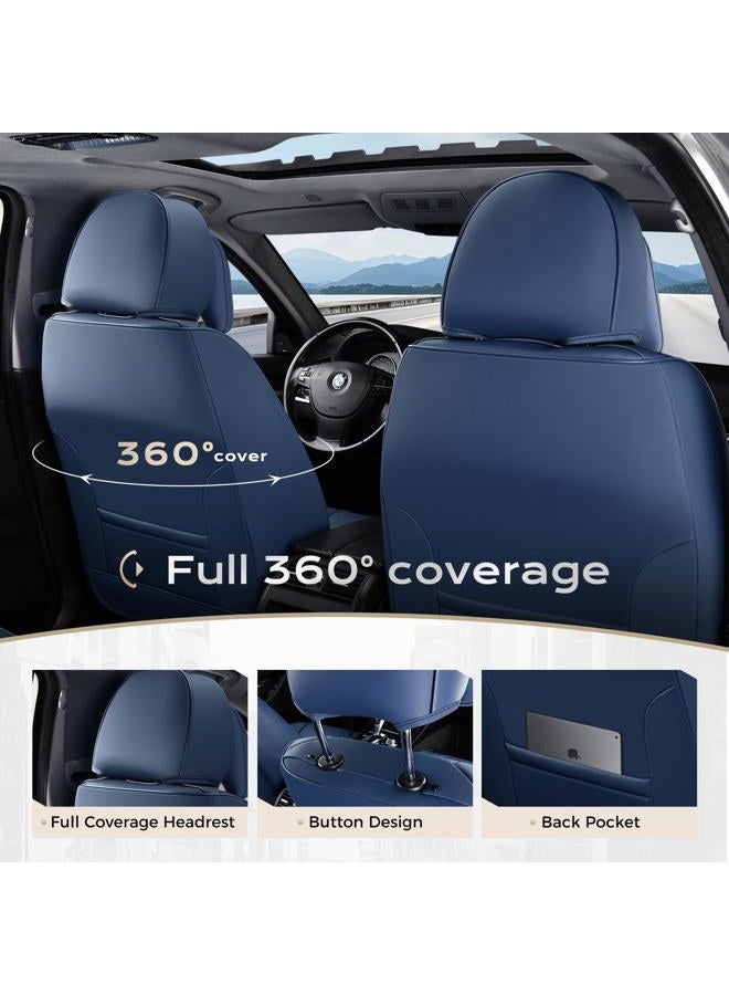 Coverado Seat Covers Full Set, 5 Seats Seat Covers for Cars, Waterproof Nappa Leather Car Seat Covers with Head Pillow, Seat Protectors Car Seat Cushion Universal Fit for Most Cars (Blue) - Image 4