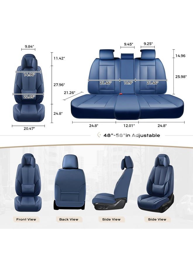 Coverado Seat Covers Full Set, 5 Seats Seat Covers for Cars, Waterproof Nappa Leather Car Seat Covers with Head Pillow, Seat Protectors Car Seat Cushion Universal Fit for Most Cars (Blue) - Image 3