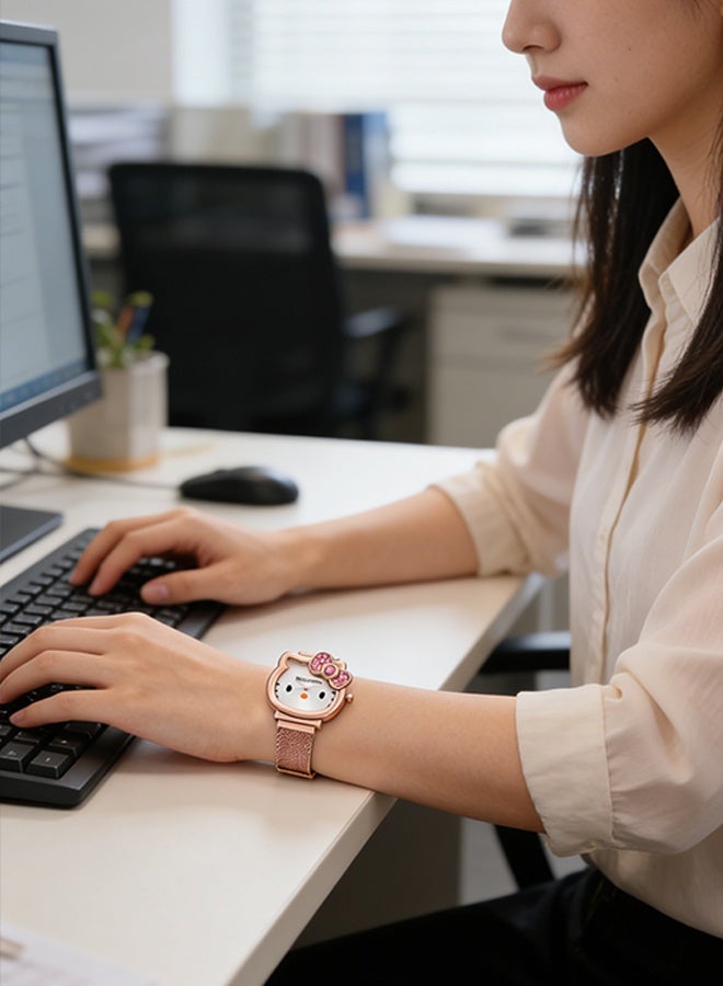 Hello Kitty Women's Watch - Diamond-Studded Bow Watch - Cartoon Cat Pattern Watch - Stainless Steel Strap - Quartz Watch - Suitable as a Gift - Image 3