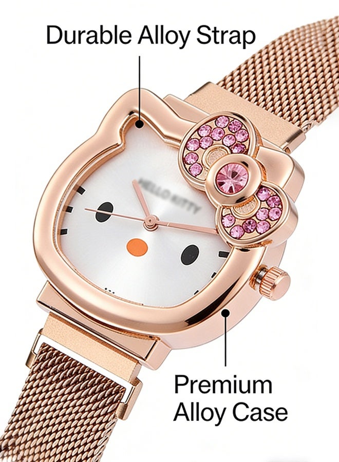 Hello Kitty Women's Watch - Diamond-Studded Bow Watch - Cartoon Cat Pattern Watch - Stainless Steel Strap - Quartz Watch - Suitable as a Gift - Image 2